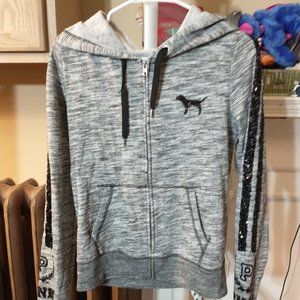 PINK BY VS GRAY SEQUIN SWEATJACKET...EUC